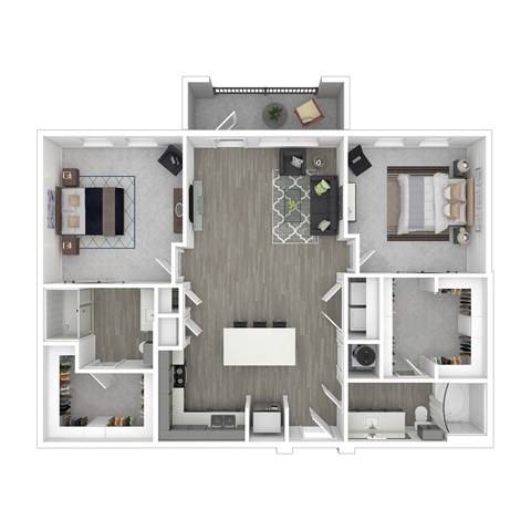 Floor plan for 2 beds, 2 baths, 1286 sqft